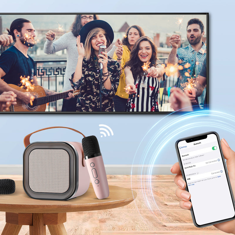 Mini karaoke seade juhtmevabade mikrofonidega